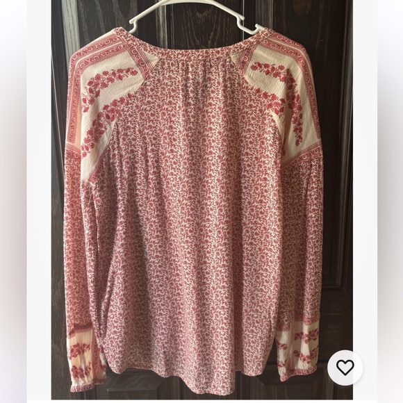 Lucky Brand Top Womens Small Red Floral V-neck Long Sleeve Boho Peasant - Picture 2 of 13